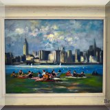 A32. Summer in the City signed painting on board. 